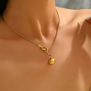 18 KT Gold Over Titanium Knot Ball Necklace